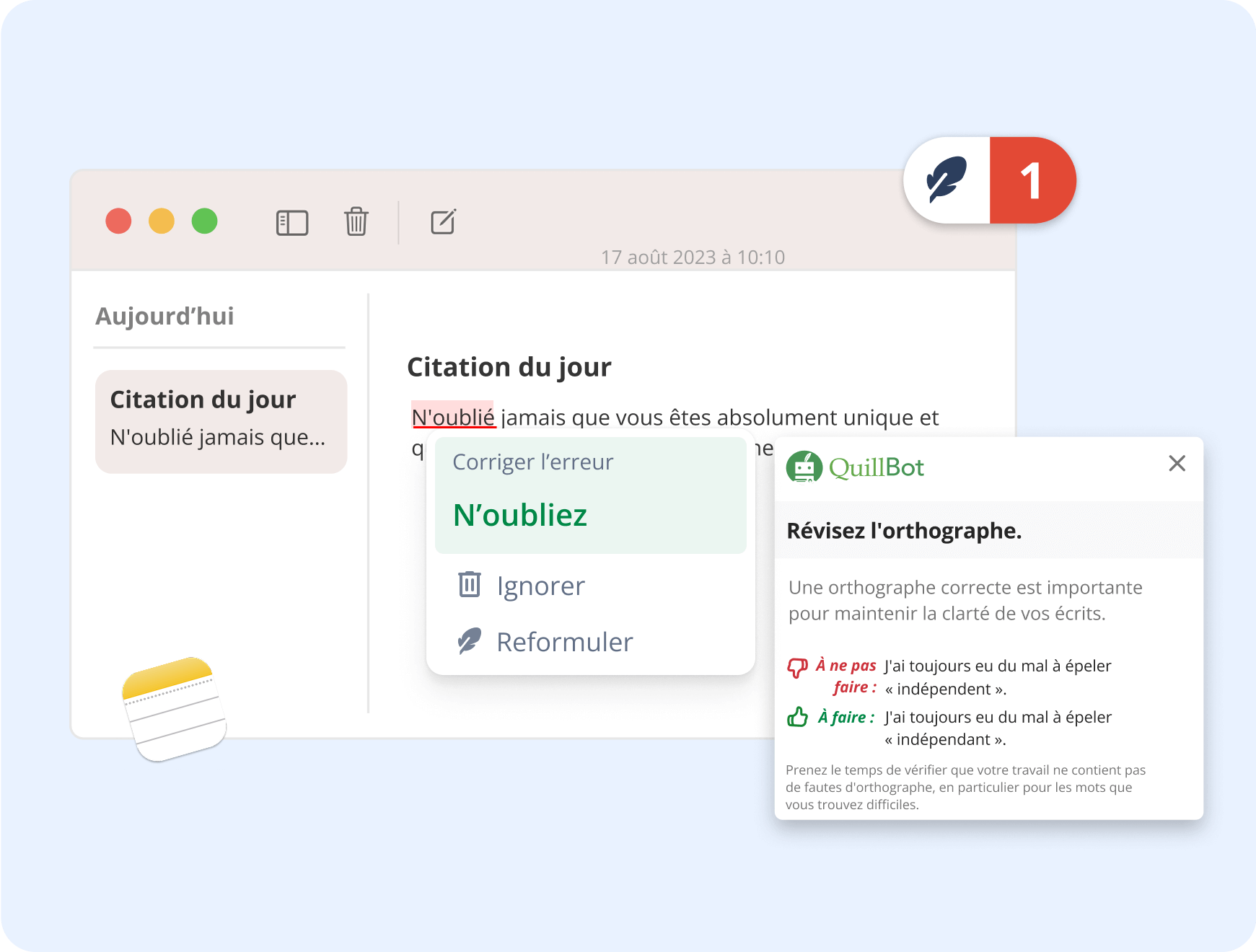 QuillBot pour macOS vous permet de relire vos notes