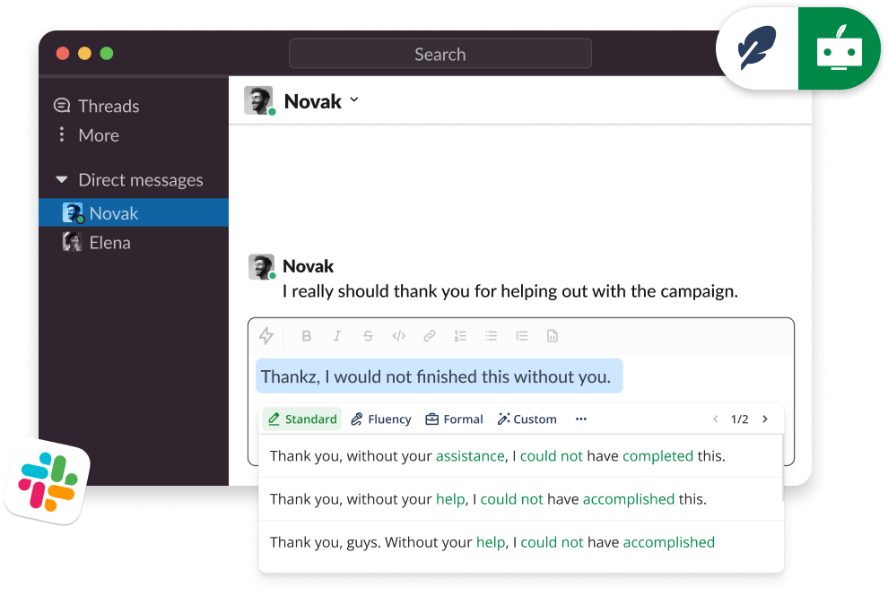 QuillBot pour Slack