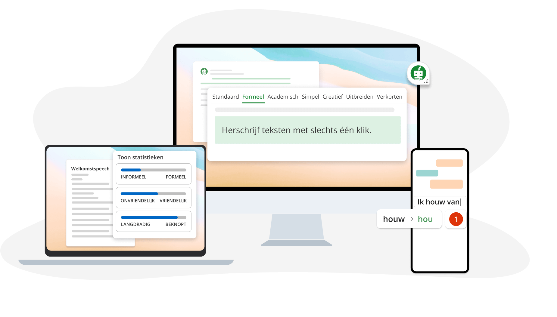 Herschrijf teksten met één klik met de QuillBot app. 