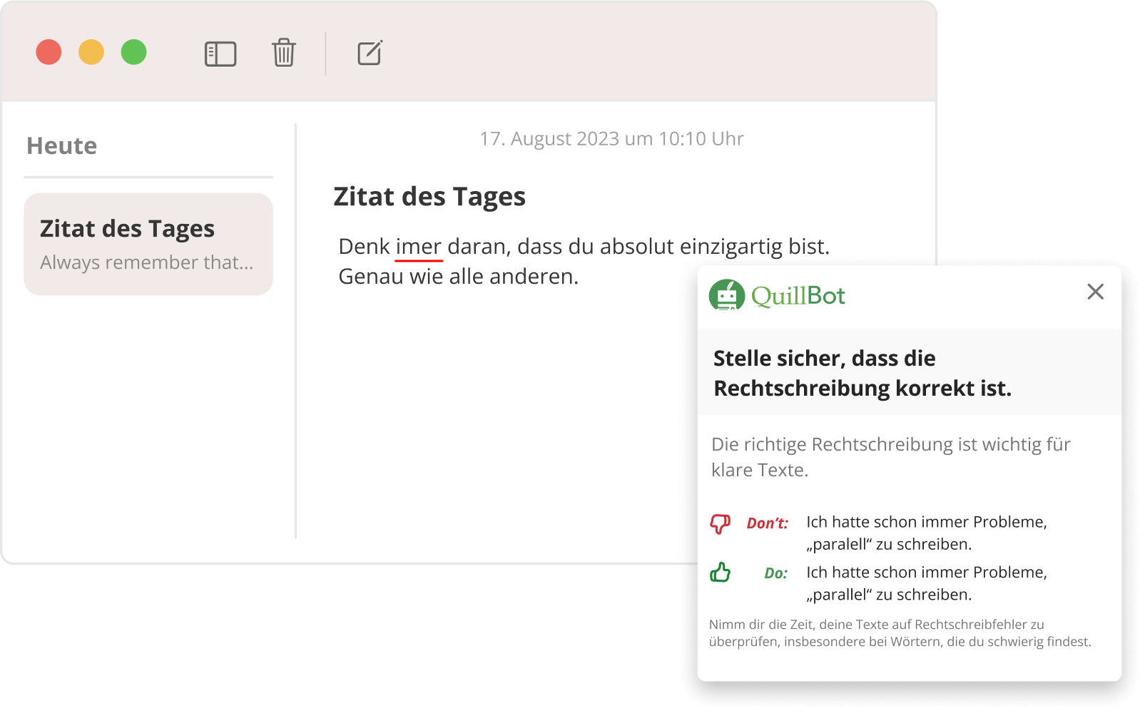 Mit QuillBot für macOS können Sie Ihre Notizen Korrektur lesen