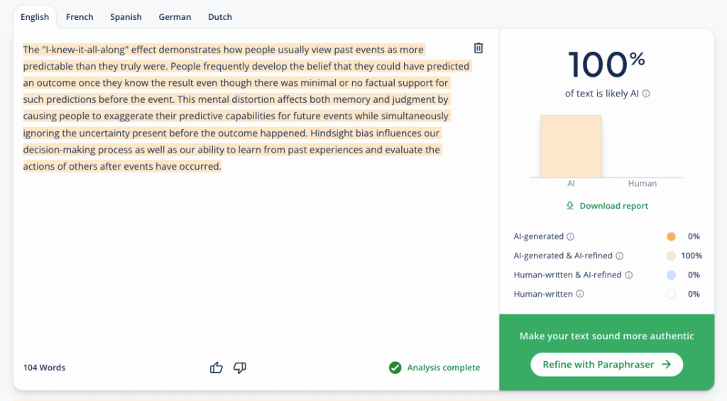 QuillBot AI generated and AI refined