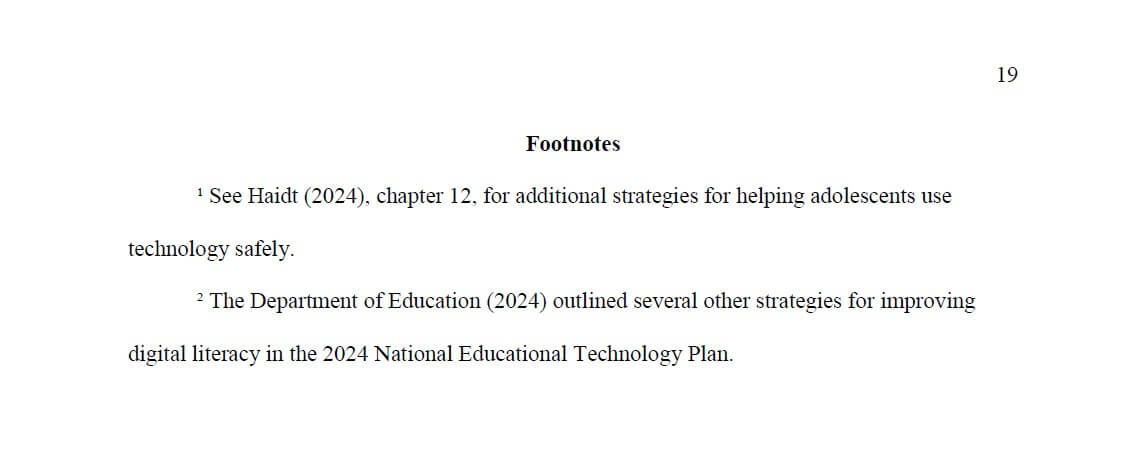 APA footnotes sample page