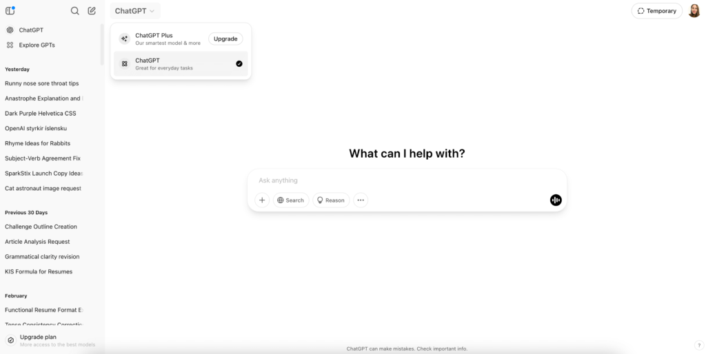 The ChatGPT interface