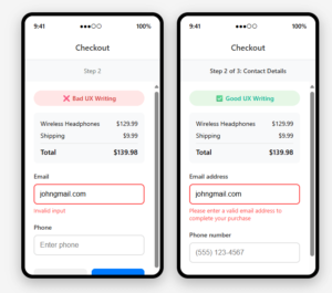 bad vs good ux writing