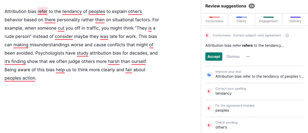 Example of Grammarly grammar checker