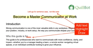 Screenshot of annotations made on a PD by the QuillBot PDF editor
