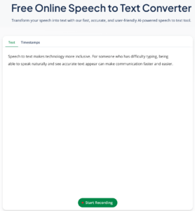 A screenshot showing the QuillBot speech-to-text tool.