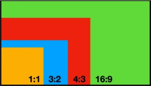 A graphic showing the 1:1, 3:2, 4:3, and 16:9 aspect ratios