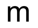 Lowercase M in 48-point black Arial font