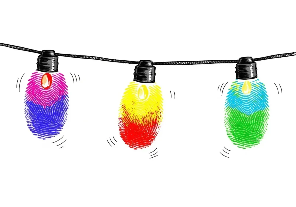 An AI-generated image of fingerpainted Christmas lights