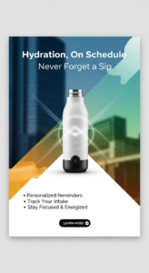 A design for a smart water bottle ad generated by QuillBot's AI design generator