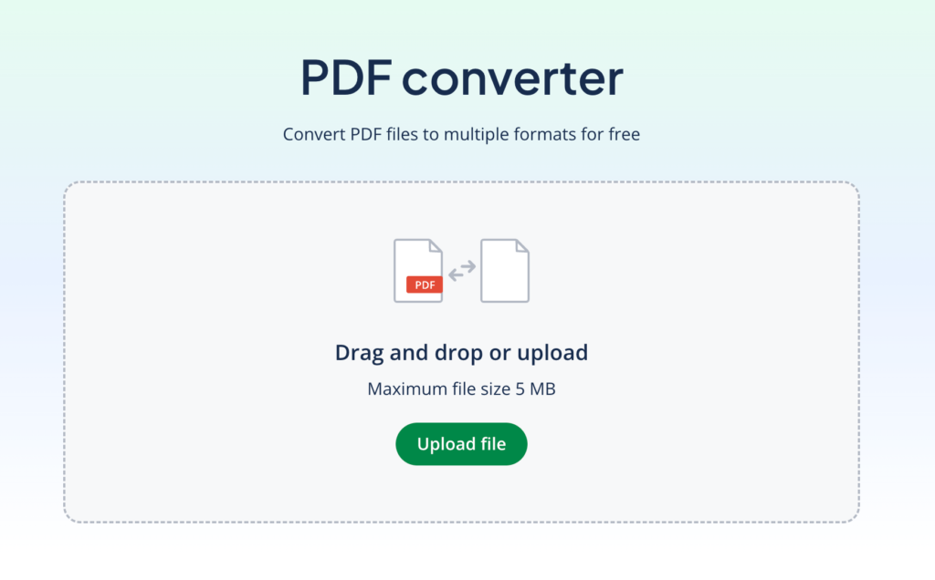 A screenshot of QuillBot's PDF converter and where to upload documents