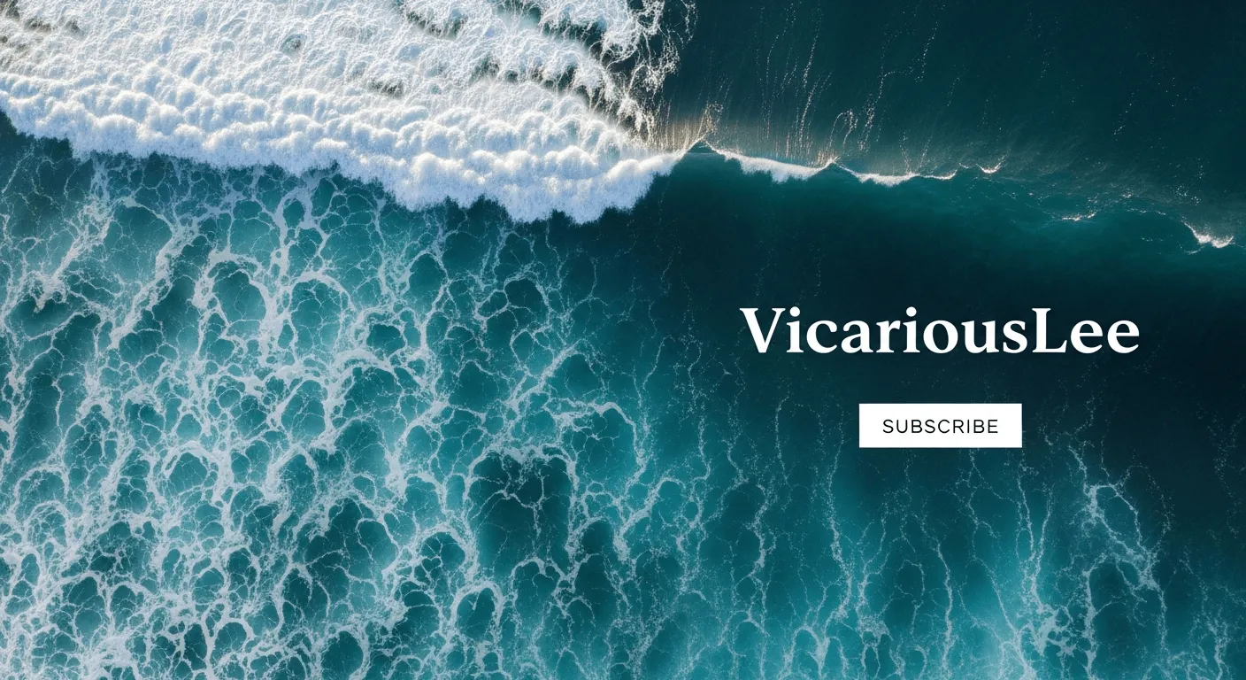 A website header image depicting ocean waves shown from above with the text "VicariousLee" and a "Subscribe" button on the right.